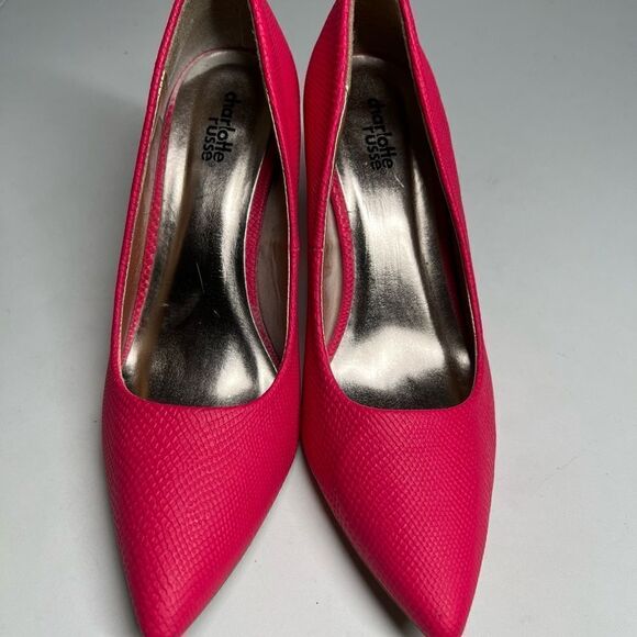 Charlotte Russe Women's Size 7,5 M Pink Snake Skin Pumps 3,5” Heels Pointed Toe - Picture 10 of 12